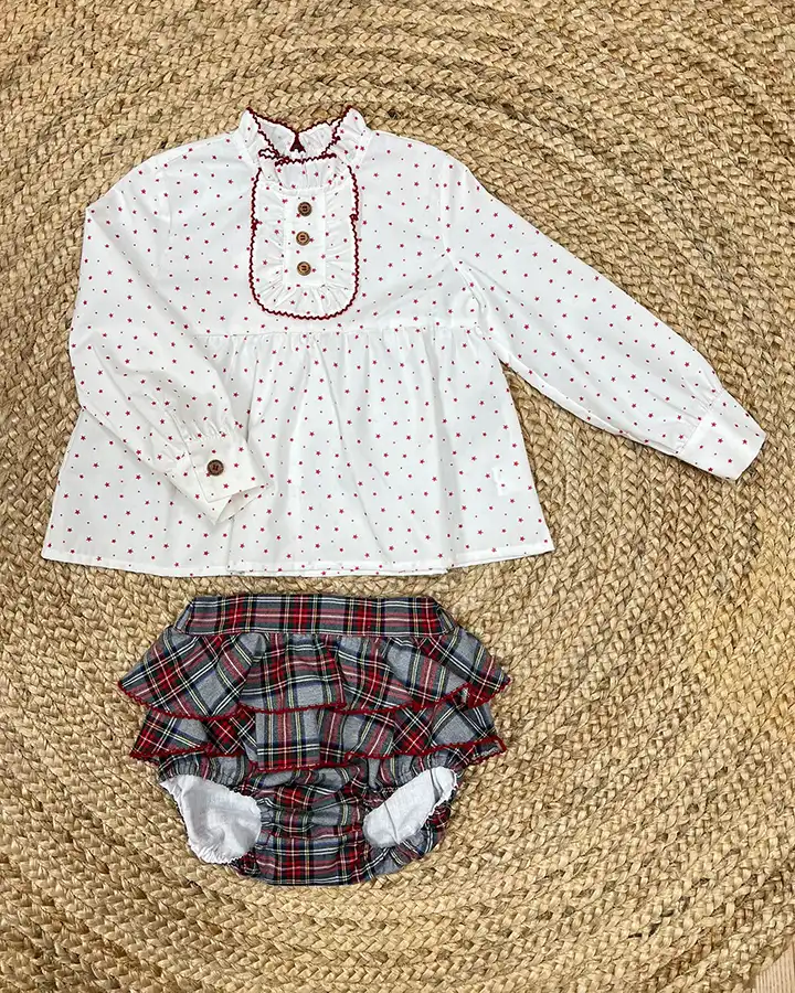 Pantalón corto cuadros y camisa Braga volantes + blusa Harry’s